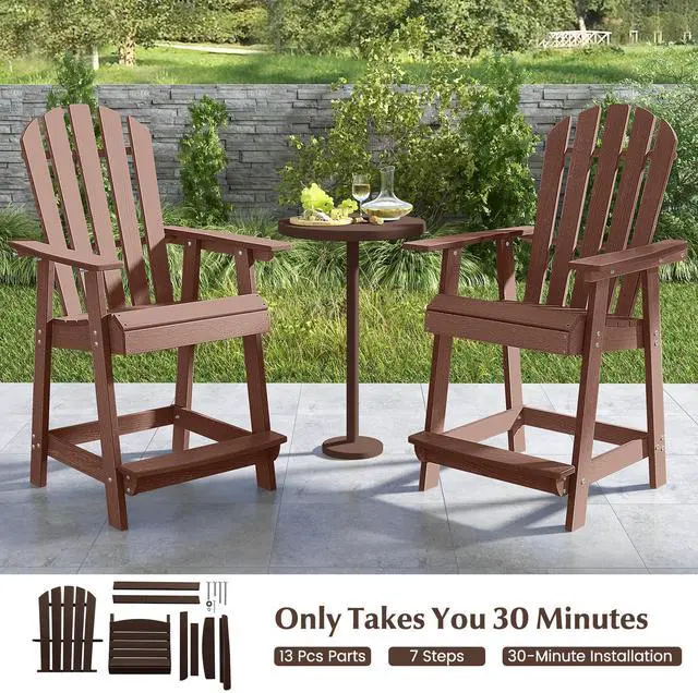 Alt view image 6 of 7 - SlickBlue HDPE Patio Chair with Armrest and Footrest for Indoor Outdoor-Coffee