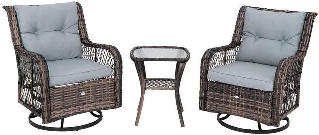 Alt view image 3 of 7 - SlickBlue 3 Pieces Outdoor Swivel Rocker Set with Small Side Table-Grey