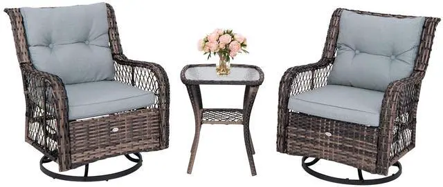Alt view image 4 of 7 - SlickBlue 3 Pieces Outdoor Swivel Rocker Set with Small Side Table-Grey