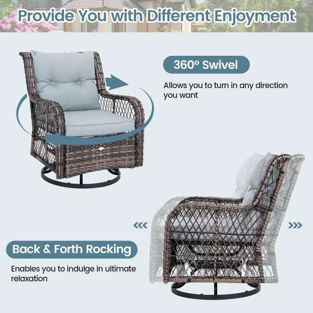 Alt view image 7 of 7 - SlickBlue 3 Pieces Outdoor Swivel Rocker Set with Small Side Table-Grey