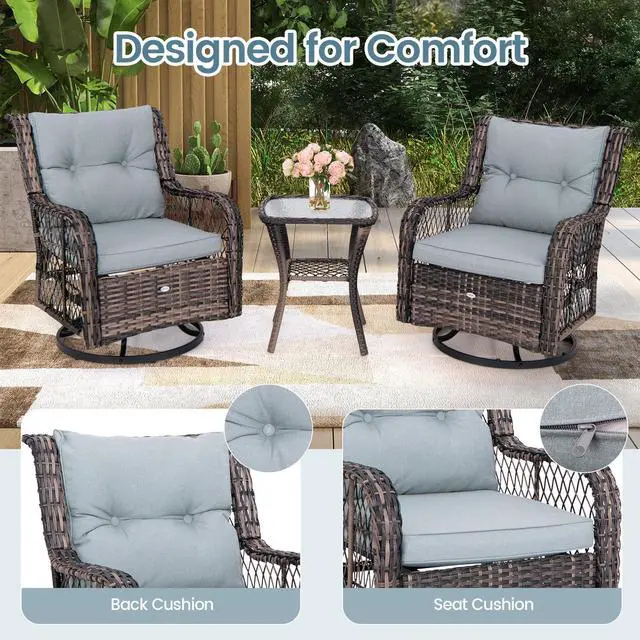 Alt view image 6 of 7 - SlickBlue 3 Pieces Outdoor Swivel Rocker Set with Small Side Table-Grey