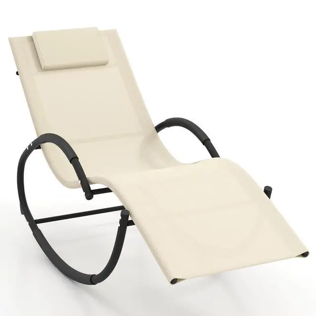 Alt view image 3 of 7 - SlickBlue Outdoor Rocking Lounge Chair with Removable Headrest-Beige