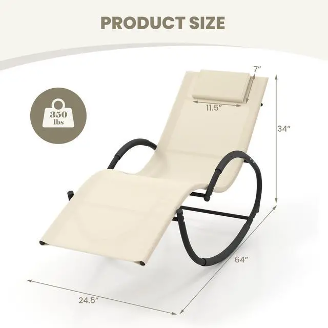 Alt view image 5 of 7 - SlickBlue Outdoor Rocking Lounge Chair with Removable Headrest-Beige