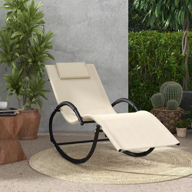 Main image of SlickBlue Outdoor Rocking Lounge Chair with Removable Headrest-Beige