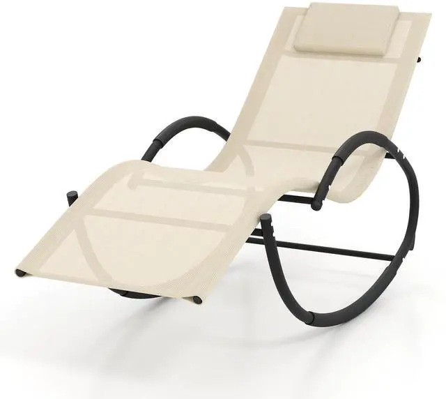 Alt view image 4 of 7 - SlickBlue Outdoor Rocking Lounge Chair with Removable Headrest-Beige