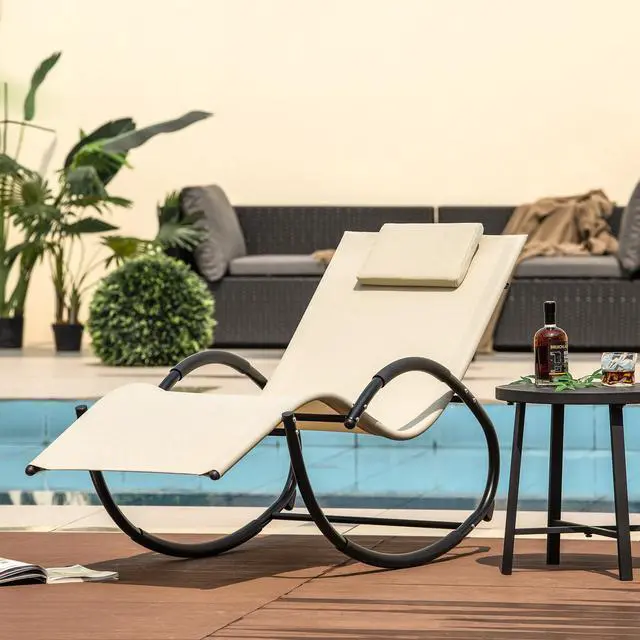 Alt view image 6 of 7 - SlickBlue Outdoor Rocking Lounge Chair with Removable Headrest-Beige