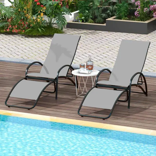 Alt view image 2 of 7 - SlickBlue 2-in-1 Outdoor Rocking Chair with 4-Position Adjustable Backrest for Patio Porch Poolside-Grey