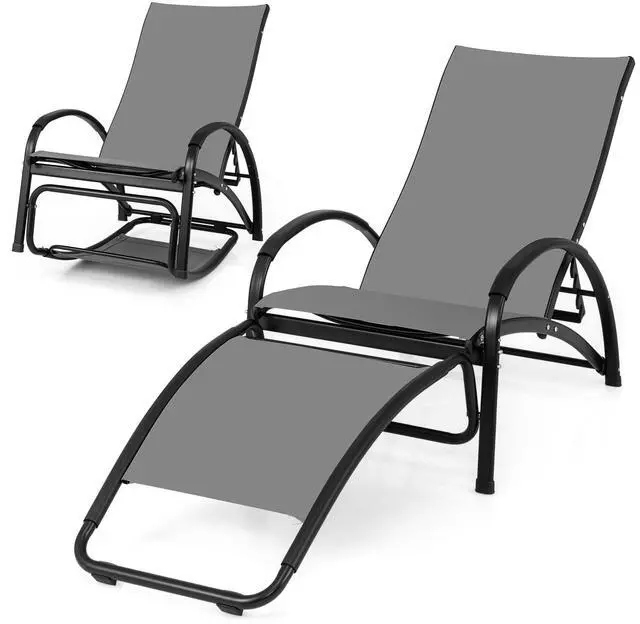 Alt view image 4 of 7 - SlickBlue 2-in-1 Outdoor Rocking Chair with 4-Position Adjustable Backrest for Patio Porch Poolside-Grey