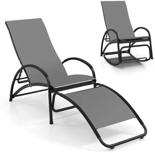Alt view image 3 of 7 - SlickBlue 2-in-1 Outdoor Rocking Chair with 4-Position Adjustable Backrest for Patio Porch Poolside-Grey