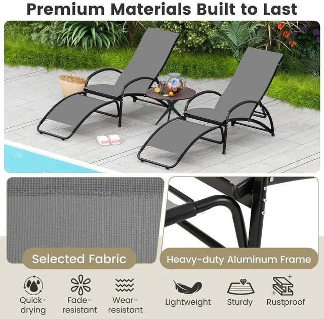 Alt view image 7 of 7 - SlickBlue 2-in-1 Outdoor Rocking Chair with 4-Position Adjustable Backrest for Patio Porch Poolside-Grey