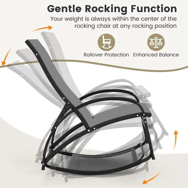 Alt view image 6 of 7 - SlickBlue 2-in-1 Outdoor Rocking Chair with 4-Position Adjustable Backrest for Patio Porch Poolside-Grey
