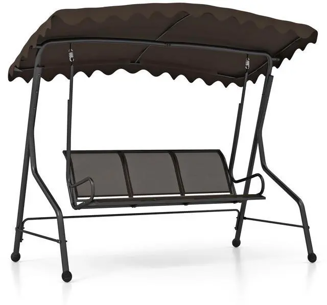 Alt view image 3 of 7 - SlickBlue 3-Seat Outdoor Porch Canopy Swing with Adjustable Shading-Brown