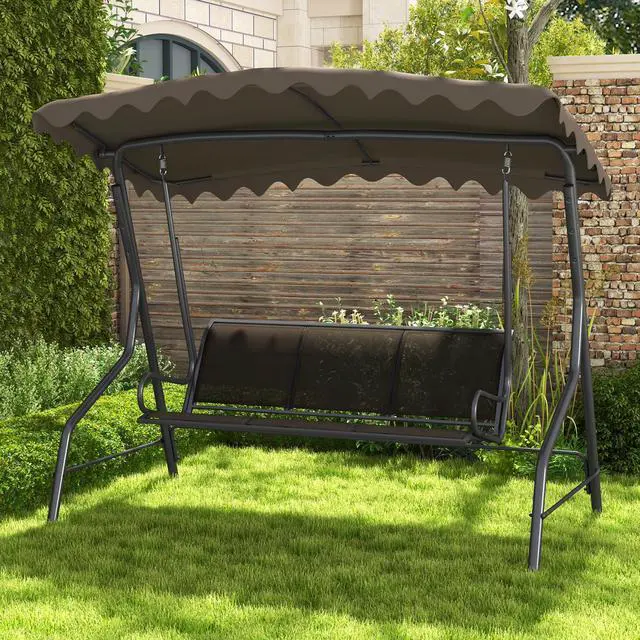 Alt view image 2 of 7 - SlickBlue 3-Seat Outdoor Porch Canopy Swing with Adjustable Shading-Brown
