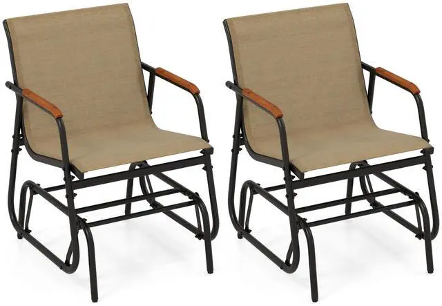 Alt view image 3 of 7 - SlickBlue Patio Glider Chair Set of 2 with Curved Teak Armrests and Breathable Fabric Seat-Brown