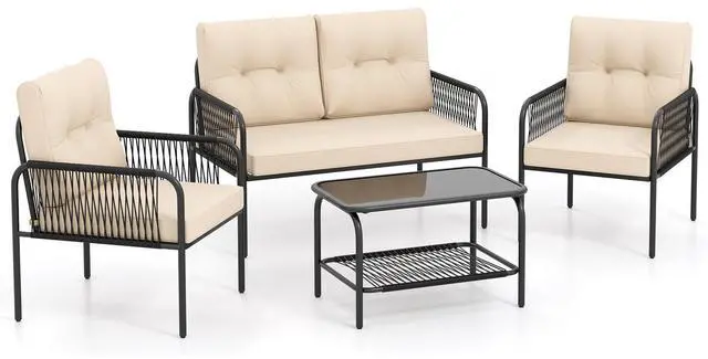 Alt view image 4 of 7 - SlickBlue 4 Pieces Patio Furniture Set PE Rattan Sofa Chairs with Loveseat-Beige