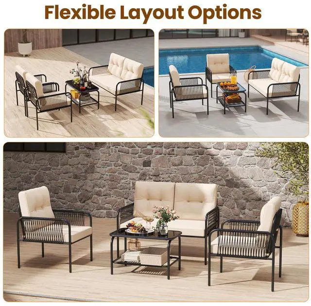 Alt view image 7 of 7 - SlickBlue 4 Pieces Patio Furniture Set PE Rattan Sofa Chairs with Loveseat-Beige