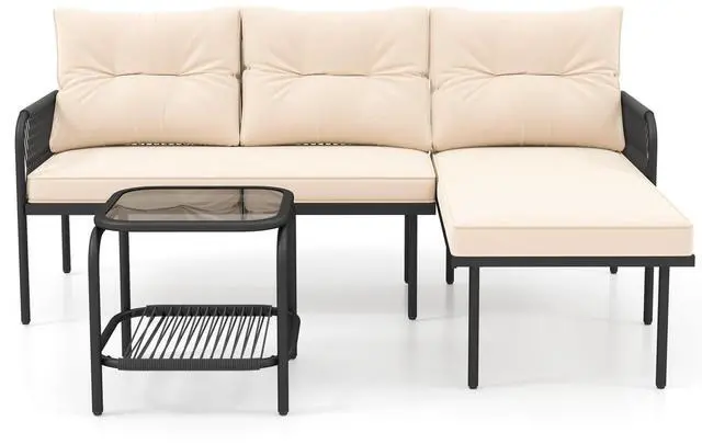 Alt view image 4 of 7 - SlickBlue 3-Piece L Shaped Patio Furniture Set PE Rattan Sectional Sofas-Beige