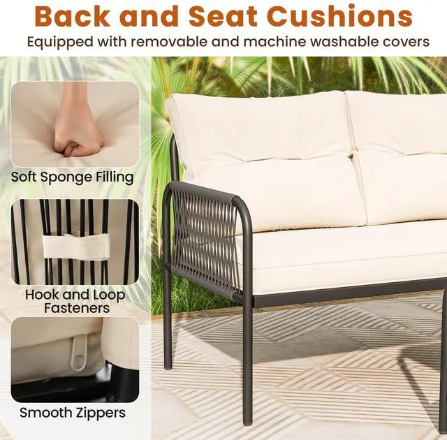 Alt view image 6 of 7 - SlickBlue 3-Piece L Shaped Patio Furniture Set PE Rattan Sectional Sofas-Beige