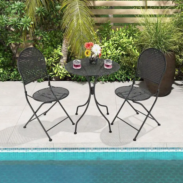 Main image of SlickBlue 3 Pieces Patio Bistro Set Outdoor Conversation Furniture Table and Folding Chair
