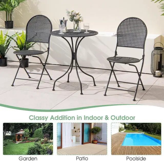 Alt view image 5 of 7 - SlickBlue 3 Pieces Patio Bistro Set Outdoor Conversation Furniture Table and Folding Chair