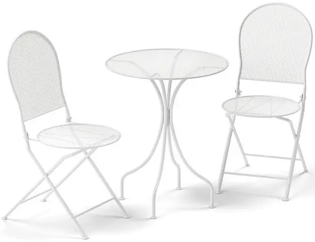 Alt view image 3 of 7 - SlickBlue 3 Piece Metal Bistro Patio Round Table and 2 Folding Chairs Set-White