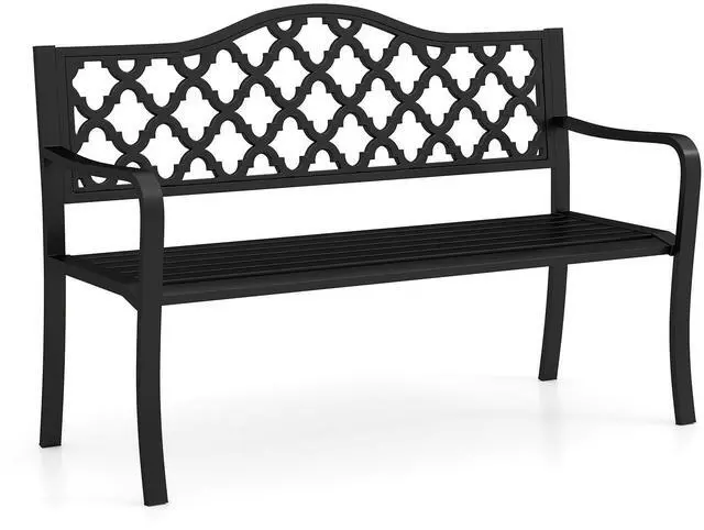 Alt view image 3 of 7 - SlickBlue 50.5 Inch Patio Bench with Curved Armrests for 2-3 People-Black
