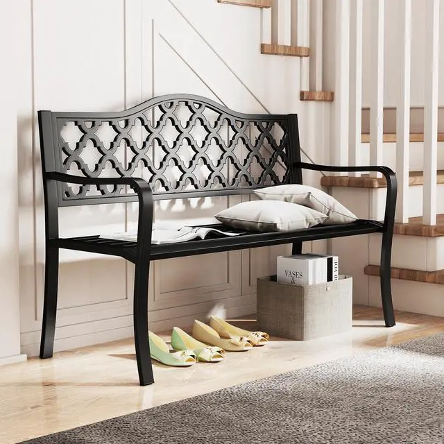 Alt view image 2 of 7 - SlickBlue 50.5 Inch Patio Bench with Curved Armrests for 2-3 People-Black