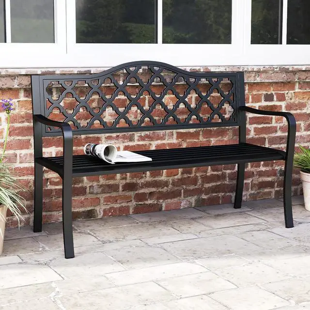 Main image of SlickBlue 50.5 Inch Patio Bench with Curved Armrests for 2-3 People-Black