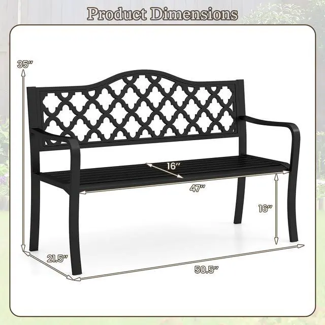 Alt view image 4 of 7 - SlickBlue 50.5 Inch Patio Bench with Curved Armrests for 2-3 People-Black