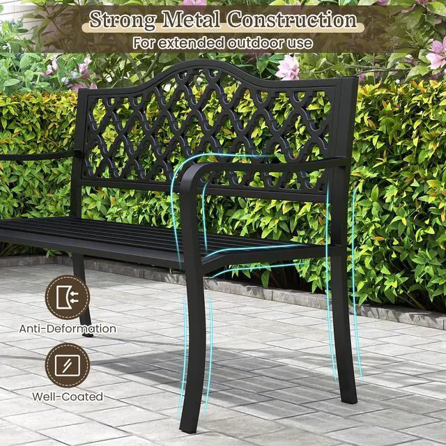 Alt view image 5 of 7 - SlickBlue 50.5 Inch Patio Bench with Curved Armrests for 2-3 People-Black