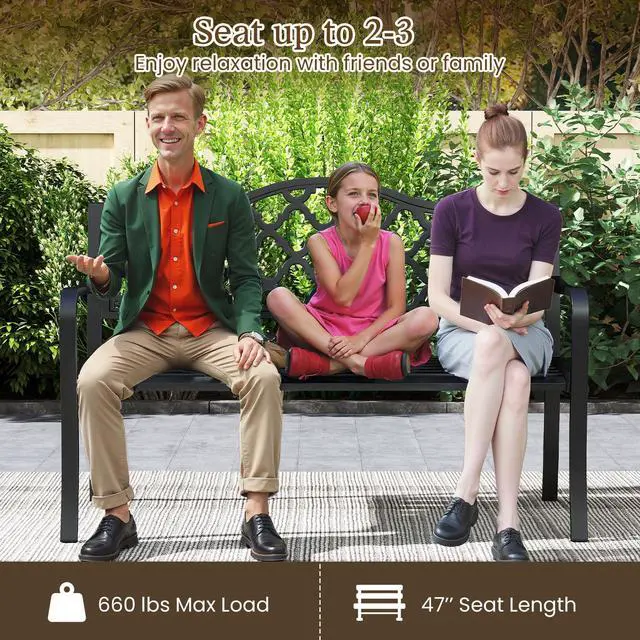 Alt view image 6 of 7 - SlickBlue 50.5 Inch Patio Bench with Curved Armrests for 2-3 People-Black