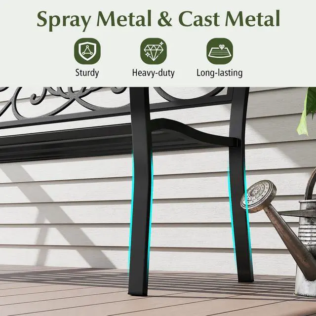 Alt view image 6 of 7 - SlickBlue 50 Inches Outdoor Garden Bench with Floral Design Backrest and Slatted Seat-Black