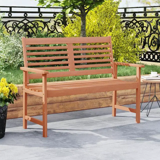 Alt view image 2 of 7 - SlickBlue Patio Solid Wood Loveseat Outdoor 2-Seat Bench with Inclined Backrest and Slatted Seat