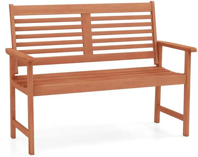 Alt view image 3 of 7 - SlickBlue Patio Solid Wood Loveseat Outdoor 2-Seat Bench with Inclined Backrest and Slatted Seat