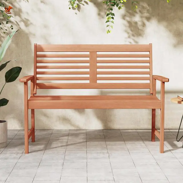 Alt view image 6 of 7 - SlickBlue Patio Solid Wood Loveseat Outdoor 2-Seat Bench with Inclined Backrest and Slatted Seat