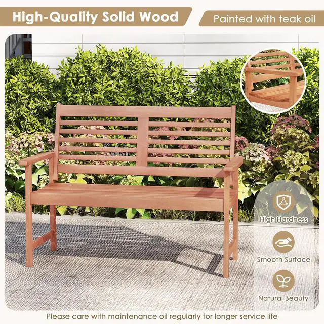 Alt view image 7 of 7 - SlickBlue Patio Solid Wood Loveseat Outdoor 2-Seat Bench with Inclined Backrest and Slatted Seat