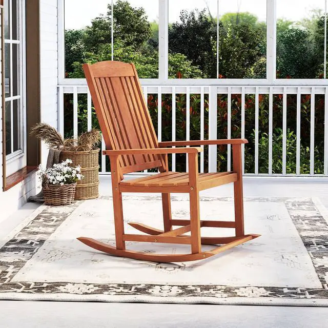 Alt view image 2 of 7 - SlickBlue Outdoor Rocking Chair Solid Wood High Back Rocker with Slatted Seat