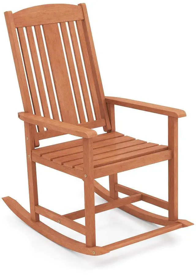 Alt view image 3 of 7 - SlickBlue Outdoor Rocking Chair Solid Wood High Back Rocker with Slatted Seat