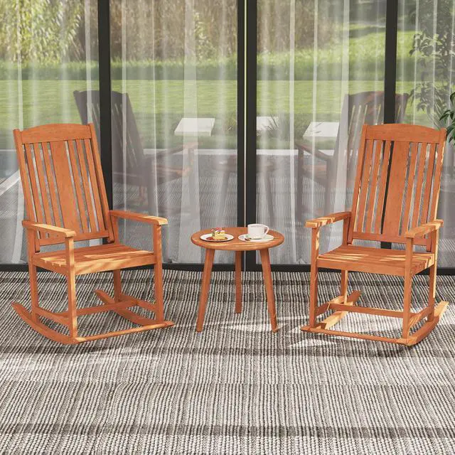 Alt view image 5 of 7 - SlickBlue Outdoor Rocking Chair Solid Wood High Back Rocker with Slatted Seat