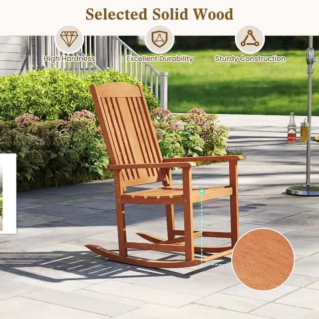 Alt view image 7 of 7 - SlickBlue Outdoor Rocking Chair Solid Wood High Back Rocker with Slatted Seat