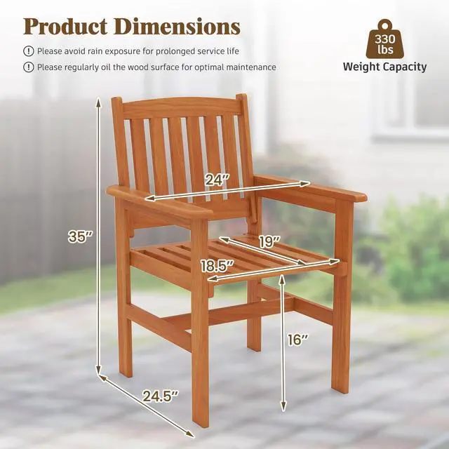 Alt view image 4 of 7 - SlickBlue Wooden Patio Chairs Set of 2 with Inclined Backrests