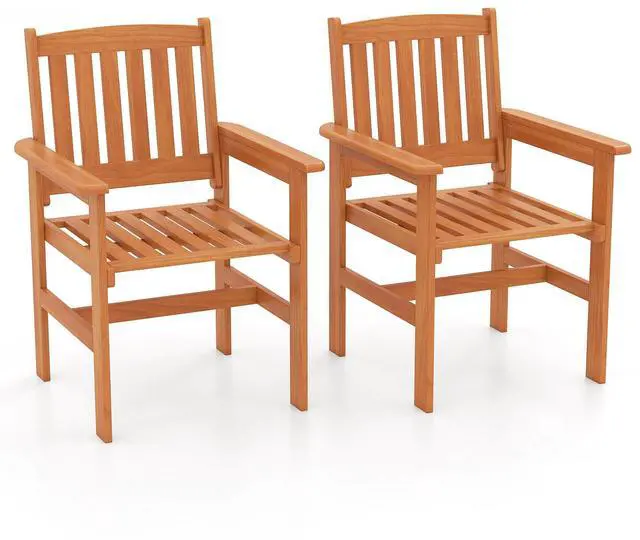 Alt view image 3 of 7 - SlickBlue Wooden Patio Chairs Set of 2 with Inclined Backrests
