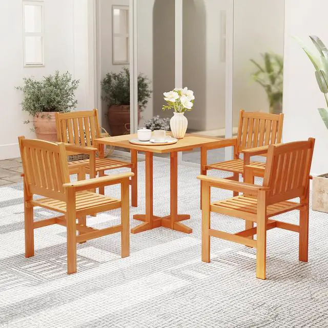Alt view image 2 of 7 - SlickBlue Wooden Patio Chairs Set of 2 with Inclined Backrests