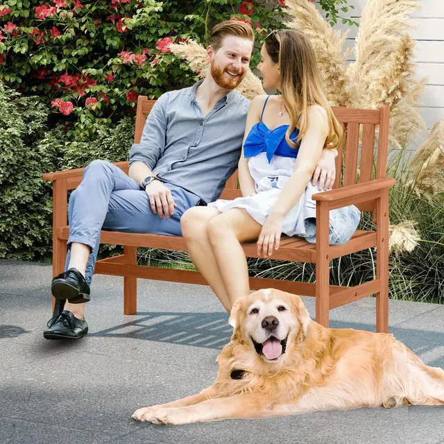 Alt view image 2 of 7 - SlickBlue 2-Person Patio Loveseat with Slatted Backrest and Comfortable Armrests