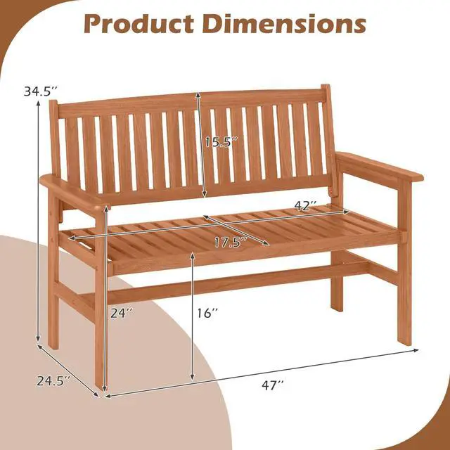 Alt view image 5 of 7 - SlickBlue 2-Person Patio Loveseat with Slatted Backrest and Comfortable Armrests