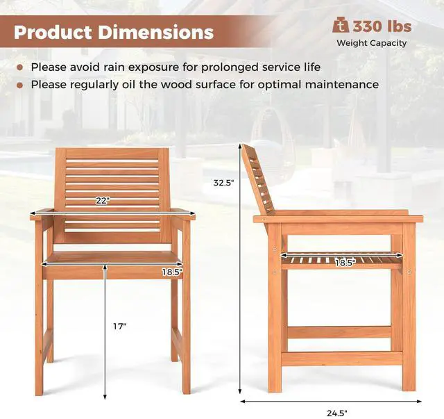 Alt view image 3 of 7 - SlickBlue Patio Chairs Set of 2 with Inclined Backrests and Slatted Seats