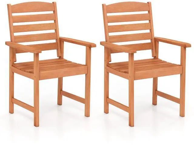 Main image of SlickBlue Outdoor Wooden Dining Chairs with Inclined Backrests and Slatted Seats