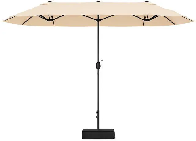 Alt view image 3 of 7 - SlickBlue 13 Feet Double-Sided Patio Twin Table Umbrella with Crank Handle-Beige
