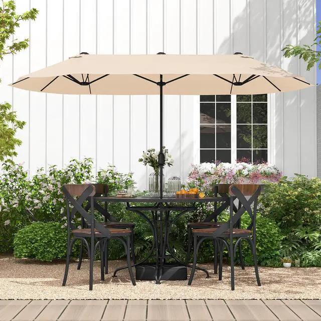 Alt view image 2 of 7 - SlickBlue 13 Feet Double-Sided Patio Twin Table Umbrella with Crank Handle-Beige