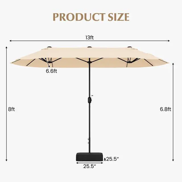 Alt view image 5 of 7 - SlickBlue 13 Feet Double-Sided Patio Twin Table Umbrella with Crank Handle-Beige